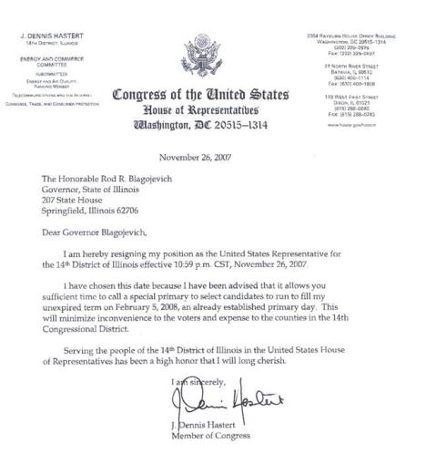 Denny Hasterts Resignation Letter